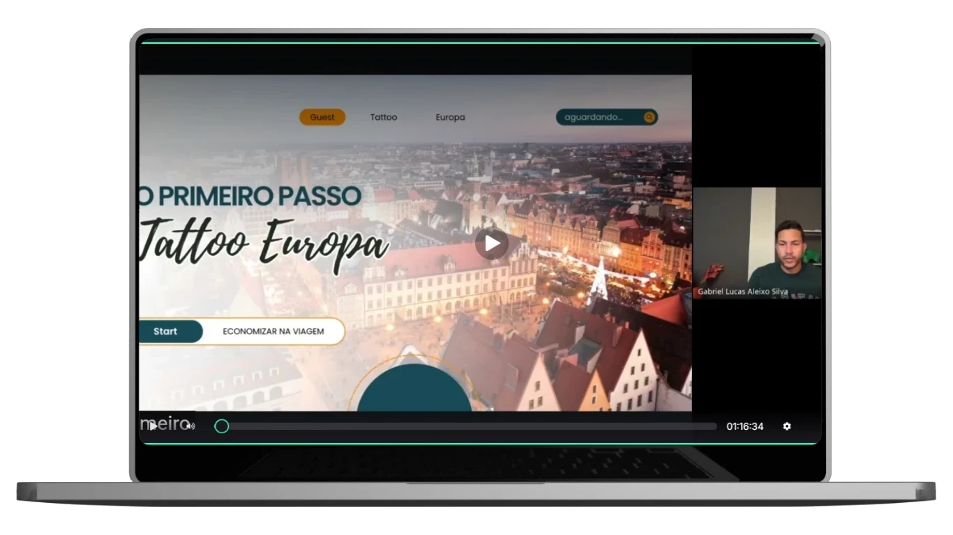 Prévia da aula do Primeiro Passo Tattoo Europa em notebook